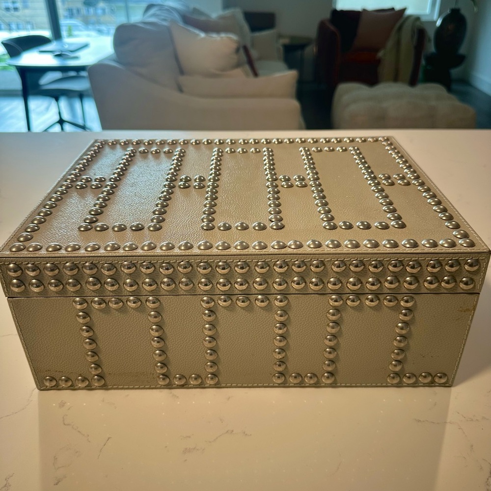 Tess Leather Decorative Studded Storage Box - taupe